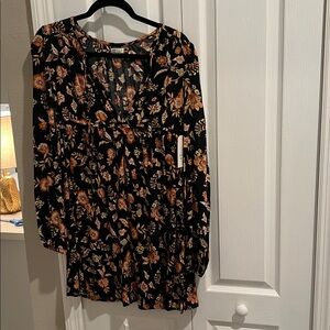 Billabong Black Floral Long Sleeve Dress